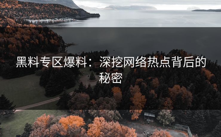 黑料专区爆料：深挖网络热点背后的秘密