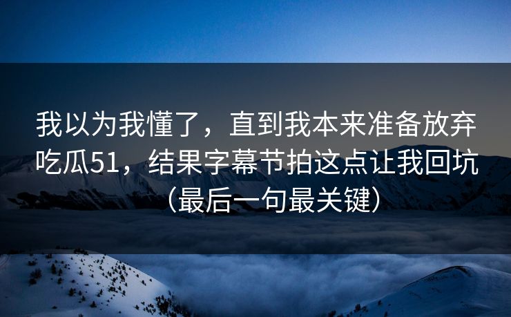 我以为我懂了，直到我本来准备放弃吃瓜51，结果字幕节拍这点让我回坑（最后一句最关键）