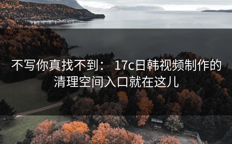 不写你真找不到： 17c日韩视频制作的清理空间入口就在这儿